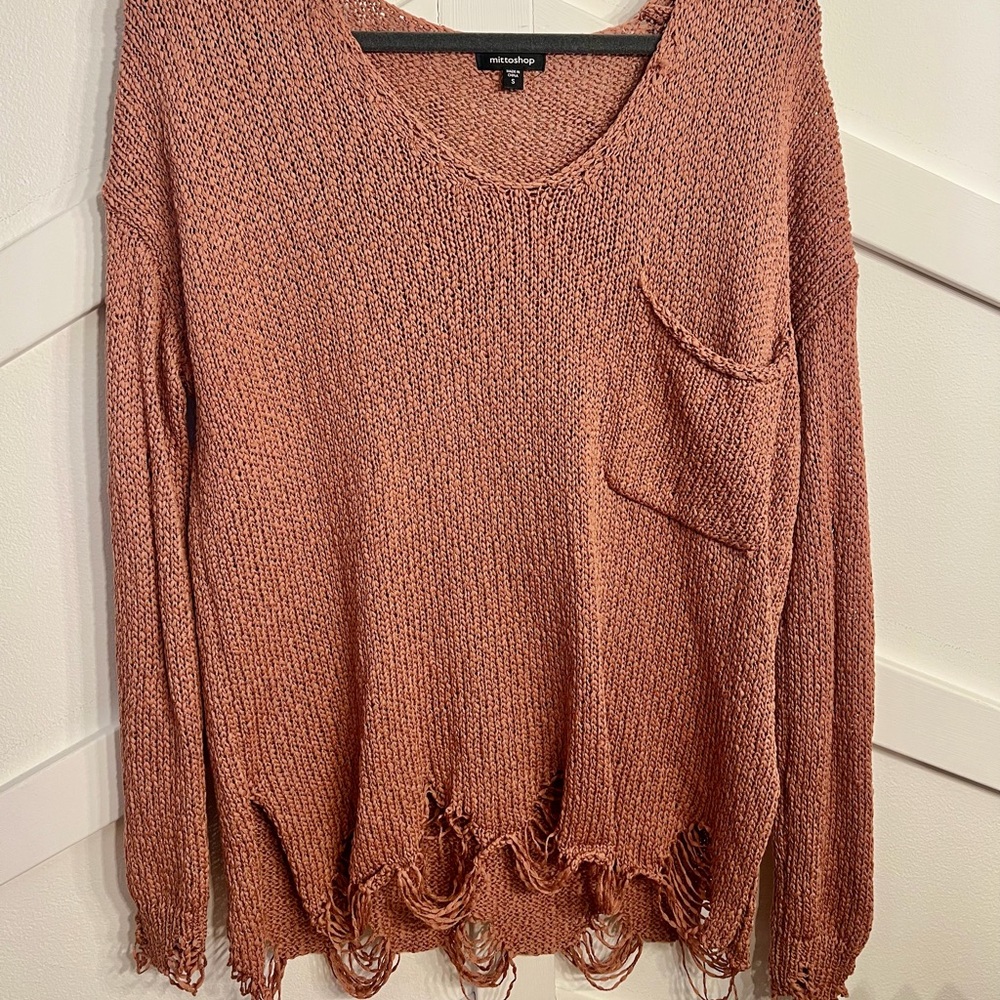 Mittoshop Textured Knit Sweater in Warm Coral